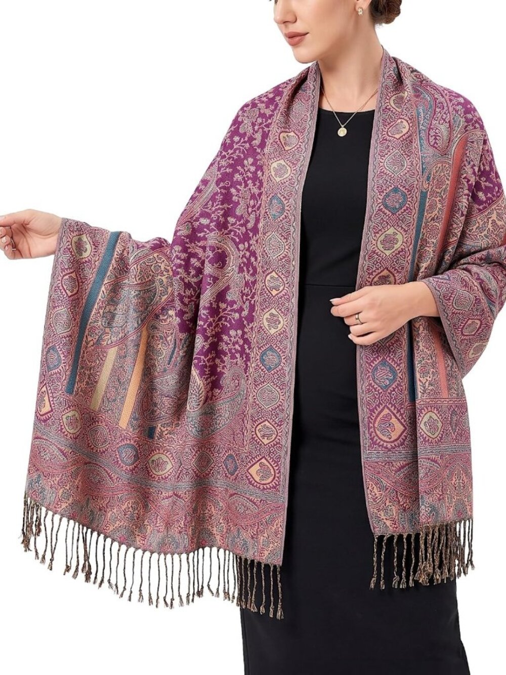 Colorful Paisley Pashmina Shawl Wrap for Women | Boho Indian Rave Scarf